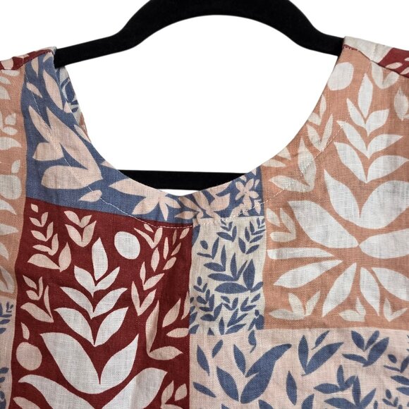 🔴 Sigrid Olsen Linen Shirt Large Multicolor Sleeveless Patchwork Button BackTop - Picture 4 of 16